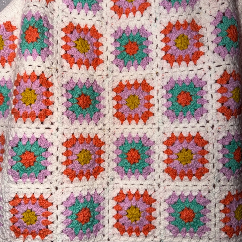 Crochet Short Top Granny Square Multicolor White - Picture 2 of 6